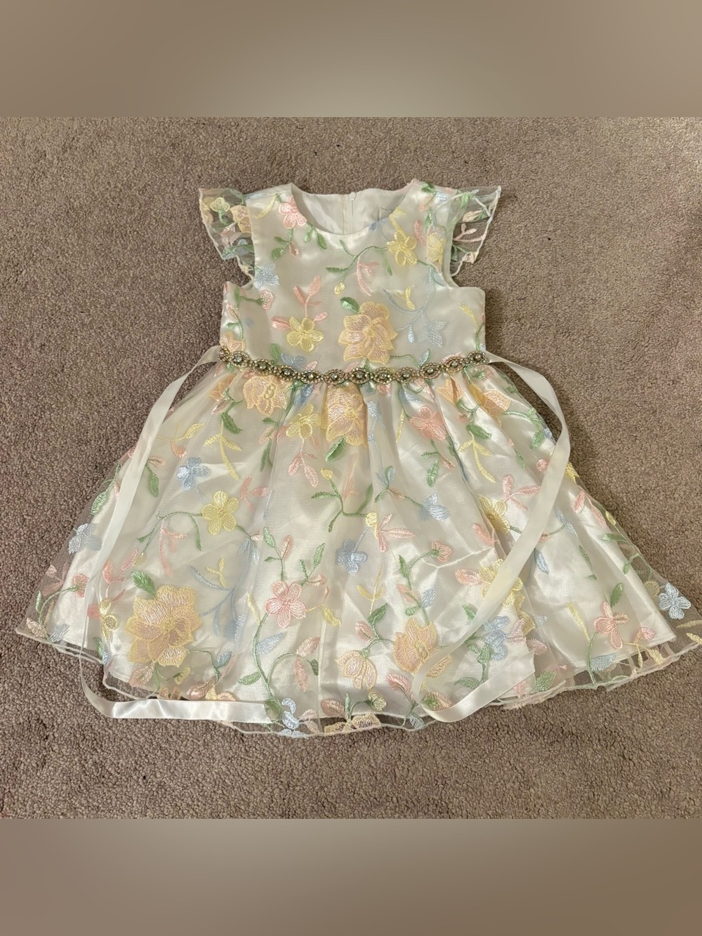 Rare Editions Girls 4T Pastel Floral Party Dress with Beaded Waist